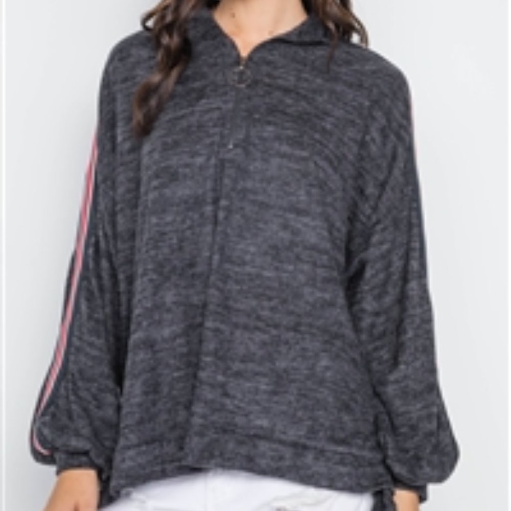 Vintage Inspired Charcoal Contrast Trim Stripe Sleeves Sweater    sm med lg  NWT